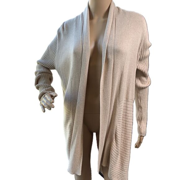 Croft & Barrow Cream Open Front Knit Ribbed Coastal Grandma Cardigan Sweater Med - Picture 1 of 14